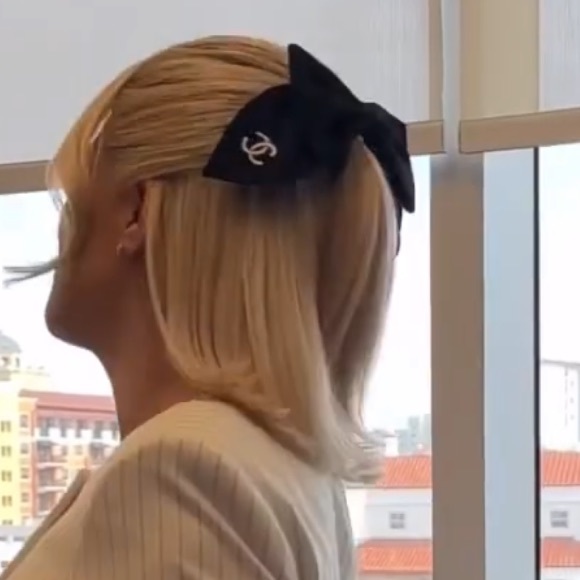 Gorgeous Chanel black bow with silver cc